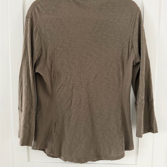 James Perse Brown Supima Cotton Button Down Ribbed Side Panel SZ 4 (XL) Shirt - Picture 2 of 5